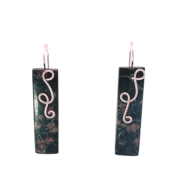 Red Snowflake Obsidian Wedge Earrings