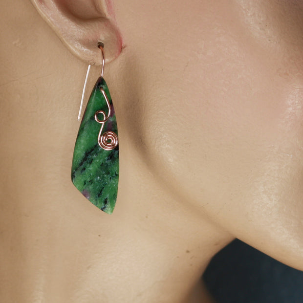 Ruby in Zoisite Wedge Earrings