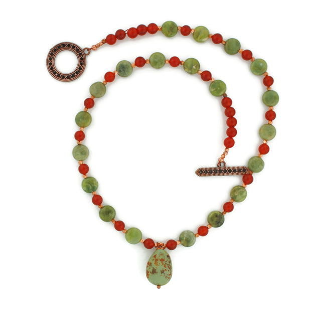 Sage Grouse Egg Necklace with Carnelian and Green Garnet