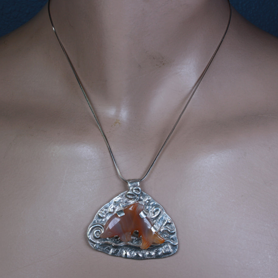 FS Frolicking Agate Dolphin Pendant