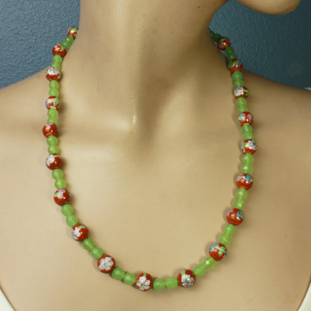 Spring Sunset Orange Light Green Chrysoprase Necklace