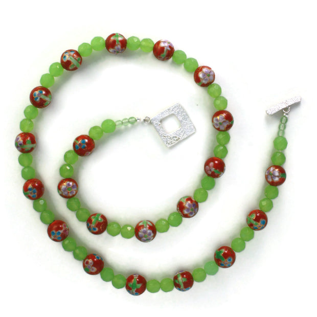 Spring Sunset Orange Light Green Chrysoprase Necklace
