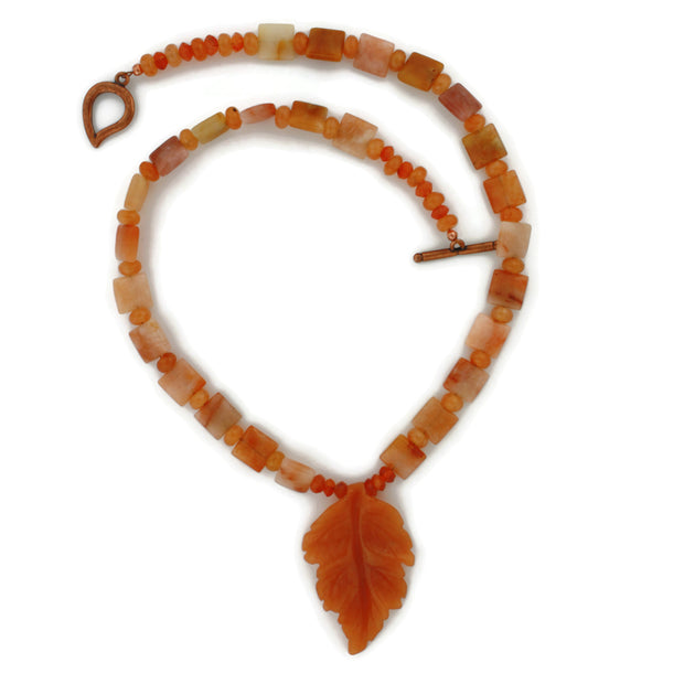 Peachy Aventurine Leaf Necklace