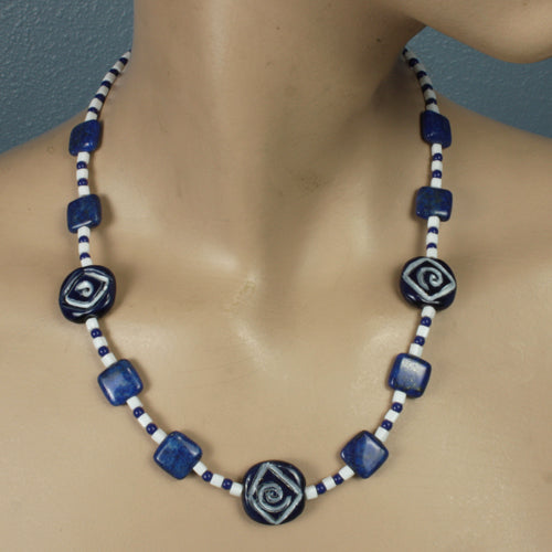 Kazuri Spiral and Diamond Necklace