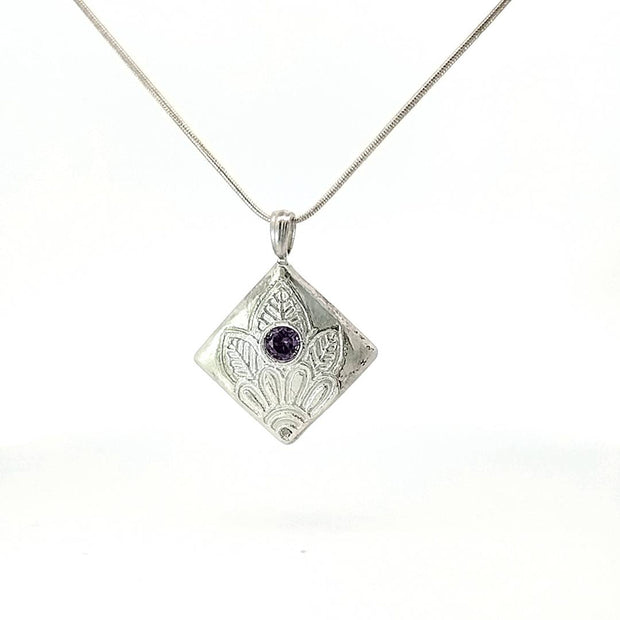 FS Purple CZ Leaf and Flower Pendant Large