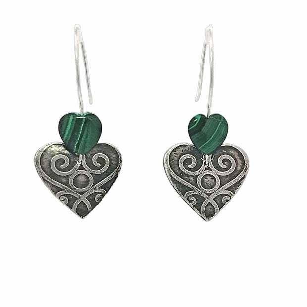 FS Heart Swirl and Malachite Heart Earrings