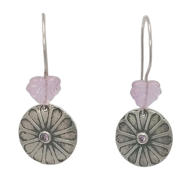 FS Flower Wheel and Pink Leaf Earrings