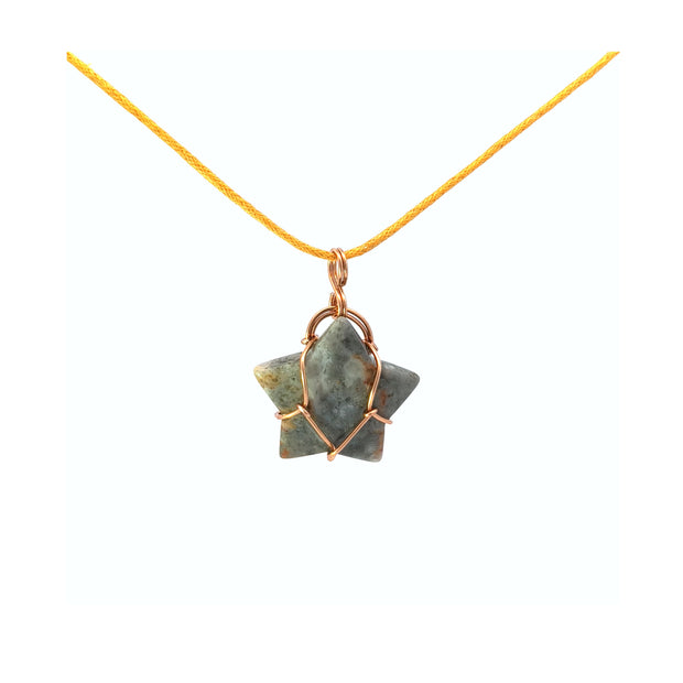 Light Gray Jasper Star Wirework Pendant