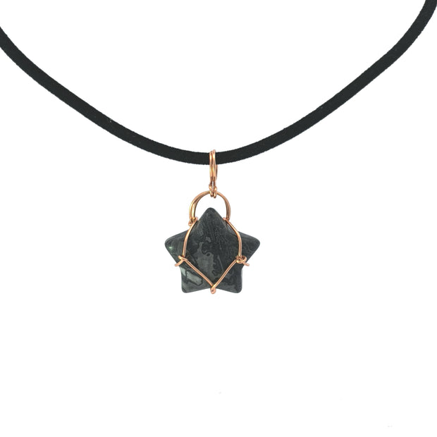 Dark Gray Jasper Star Wirework Pendant