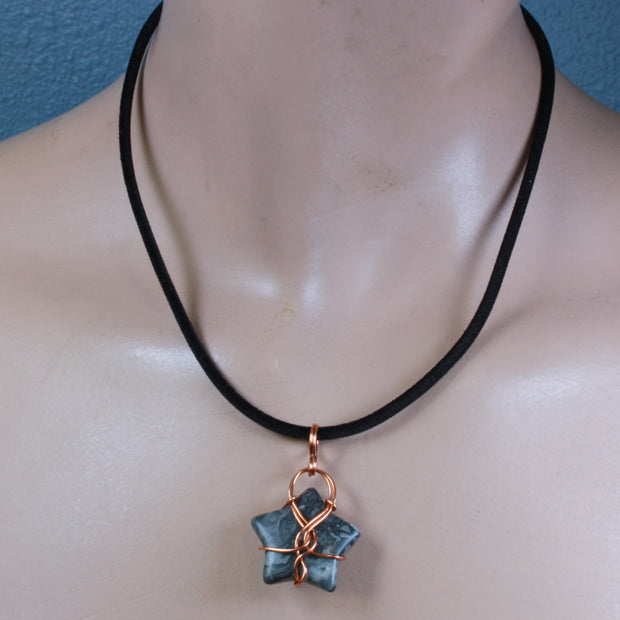 Dark Gray Jasper Star Wirework Pendant