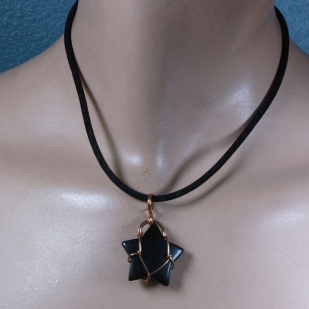 Black Agate Star Reversable Wirework Pendant