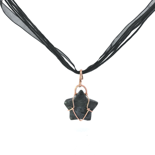 Labradorite in Gabbro Star Reversable Wirework Pendant