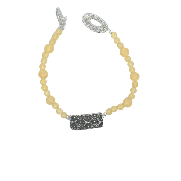 Calcite Bracelet With Silver Daisy Medallion (7.25 inches)