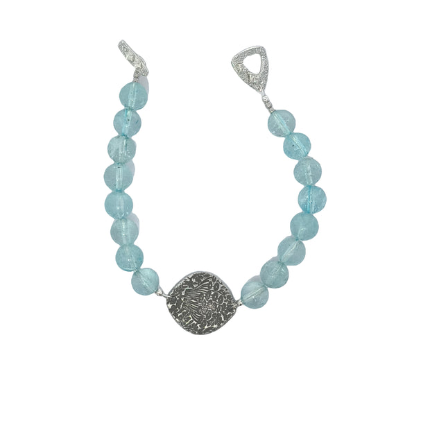 Blue Topaz Bracelet With Silver Flower Medallion (7.0 inches)