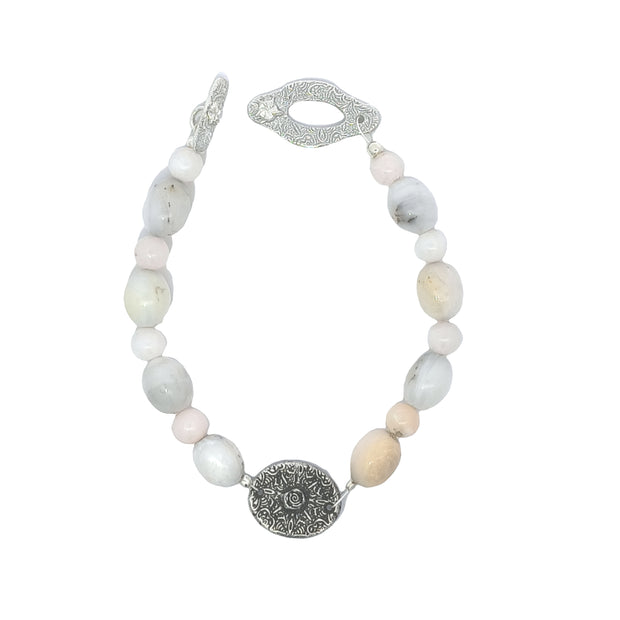 Peruvian Pink Opal Bracelet With Starburst Medallion (7.0 inches)