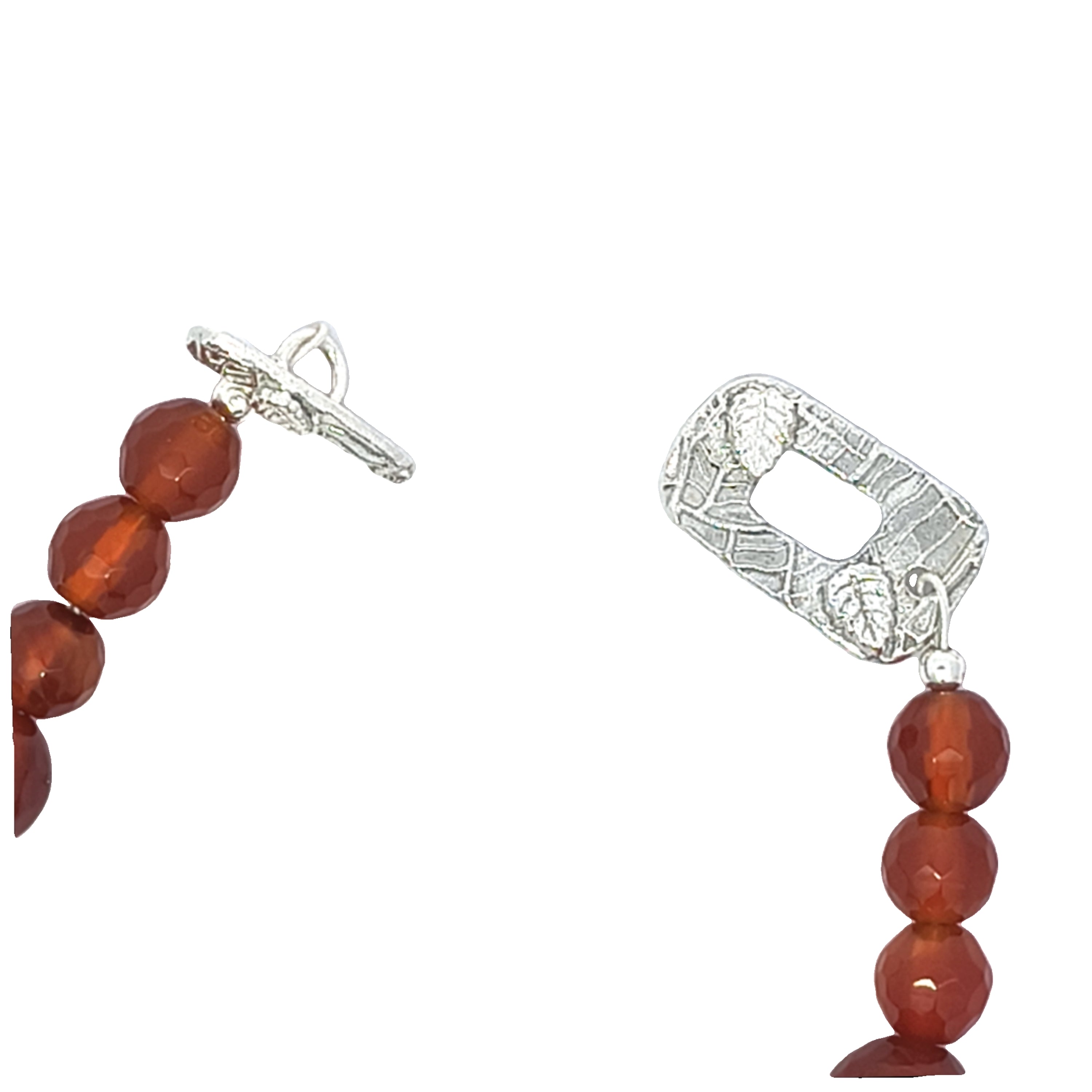 Faceted Carnelian Bracelet With Silver Bouquet Medallion (7 inches)