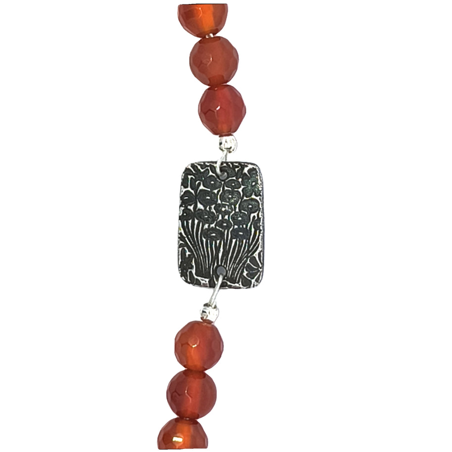 Faceted Carnelian Bracelet With Silver Bouquet Medallion (7 inches)