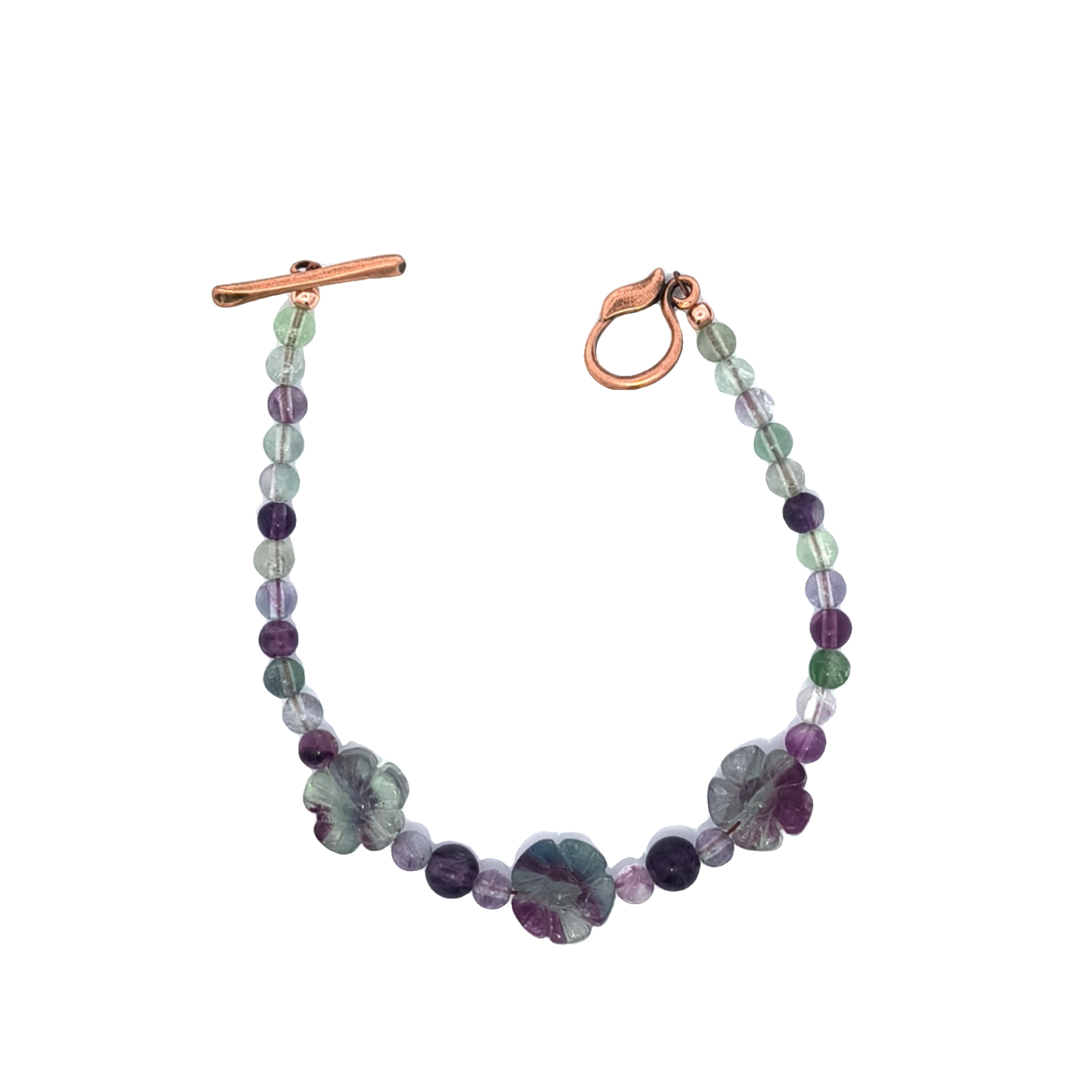 Three Rainbow Fluorite Flower Bracelet (7.5 inches)