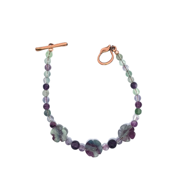 Three Rainbow Fluorite Flower Bracelet (7.5 inches)