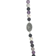 Rainbow Fluorite Bracelet With Silver Flower Bunch Medallion (7.25 inches)