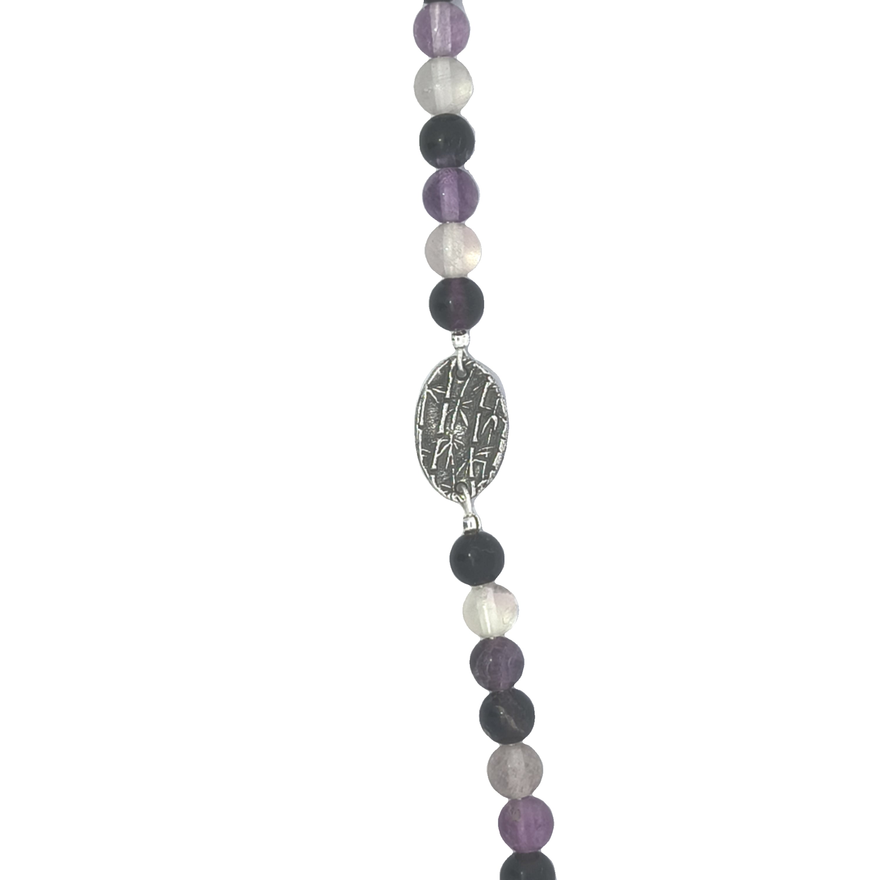 Rainbow Fluorite Bracelet With Silver Flower Bunch Medallion (7.25 inches)