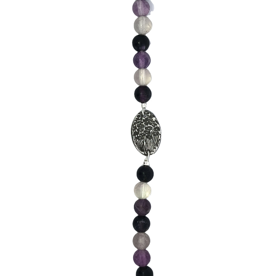 Rainbow Fluorite Bracelet With Silver Flower Bunch Medallion (7.25 inches)