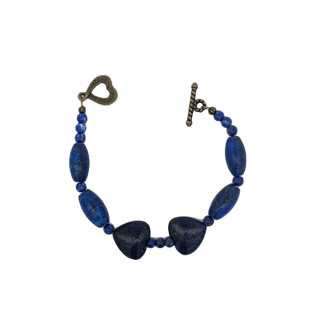 Two Lapis Lazuli Hearts Bracelet (6.75 inches)
