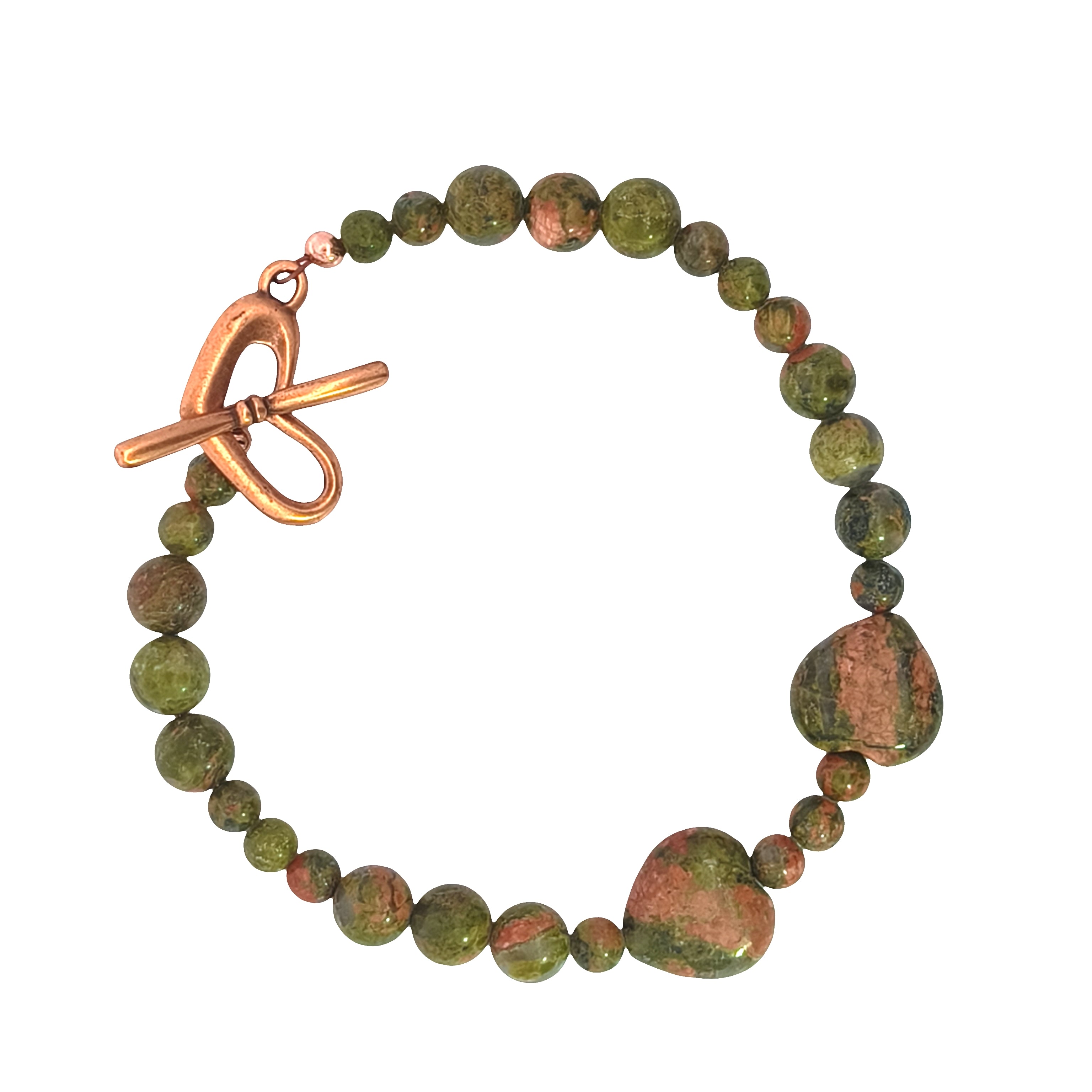 Two Unakite Hearts Bracelet (7.25 inches)