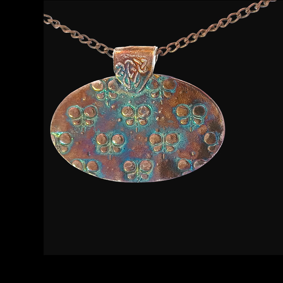 FS Lotus Pendant With a Peacock Patina on Antique Copper chain