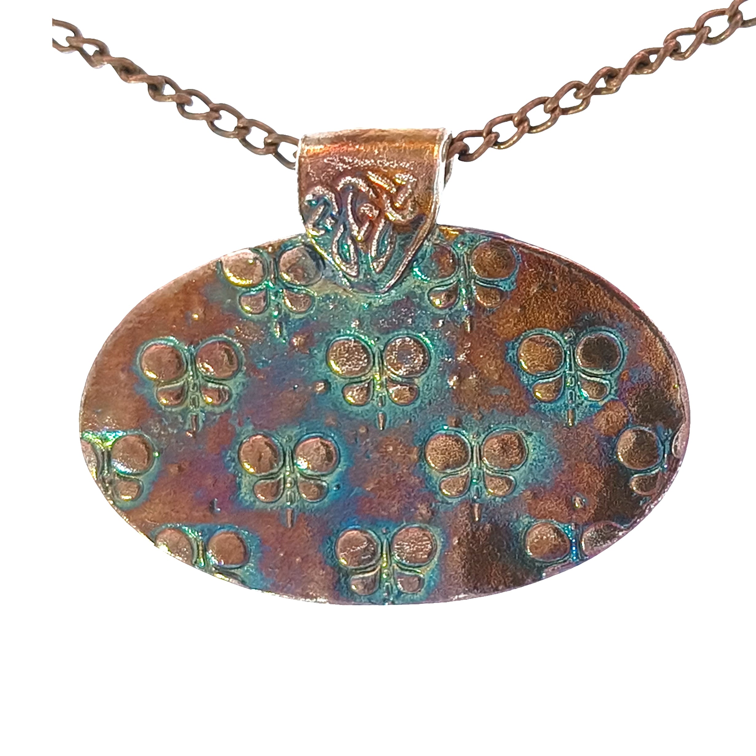FS Lotus Pendant With a Peacock Patina on Antique Copper chain