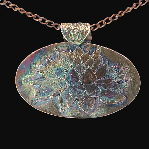 FS Lotus Pendant With a Peacock Patina on Antique Copper chain
