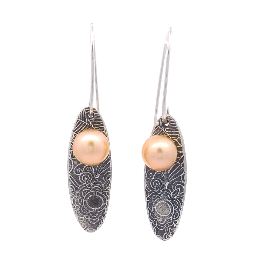 FS Floral Drop Earrings with Cream Colored Pearl