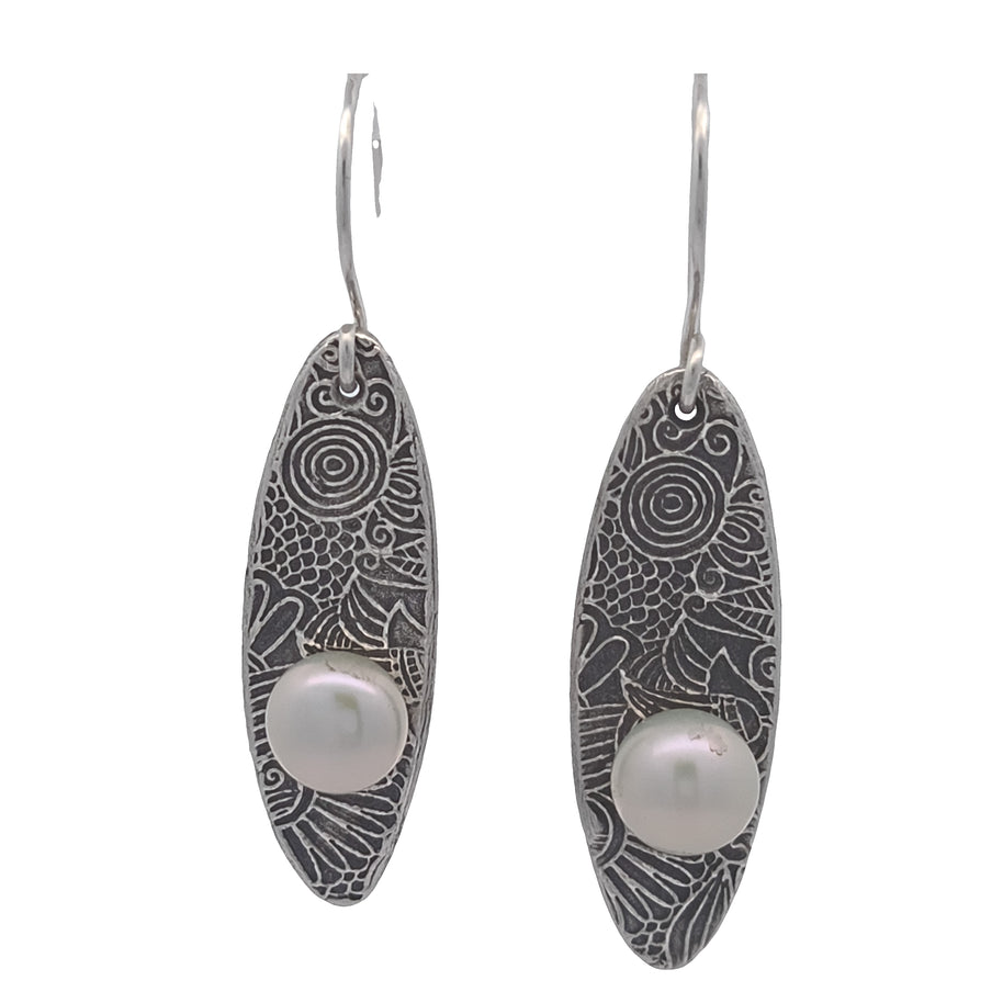 FS Floral Drop Earrings with White Pearl