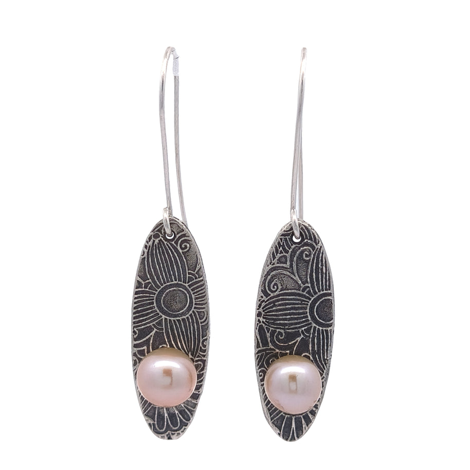 FS Floral Drop Earrings with Off-White Pearl