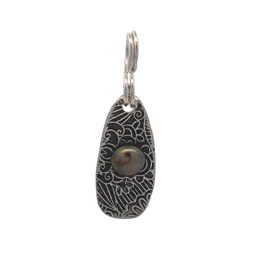 FS Floral Drop Pendant with Small Purple-Green Pearl