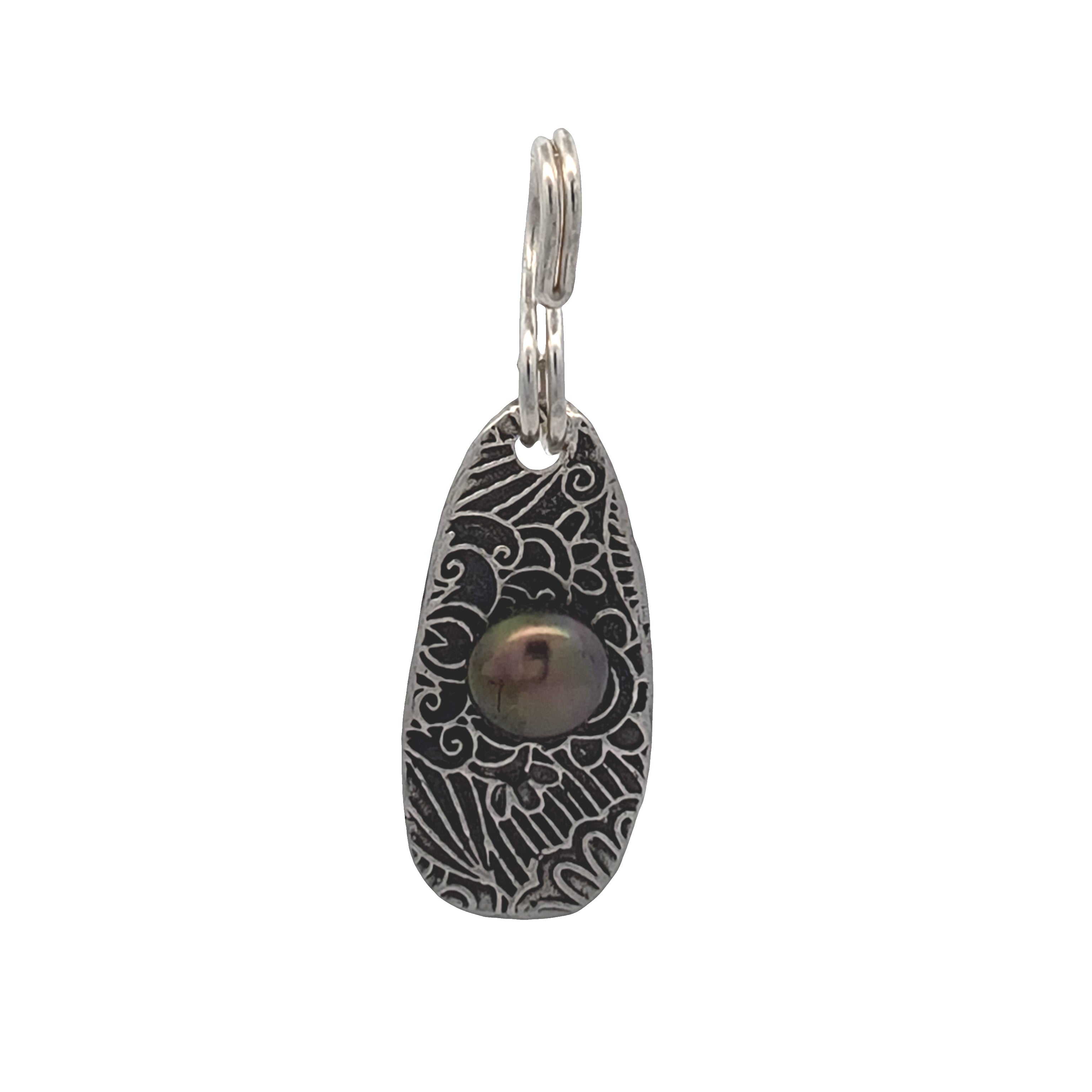 FS Floral Drop Pendant with Small Purple-Green Pearl