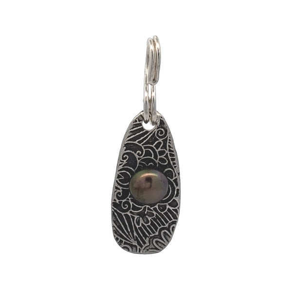 FS Floral Drop Pendant with Small Purple-Green Pearl