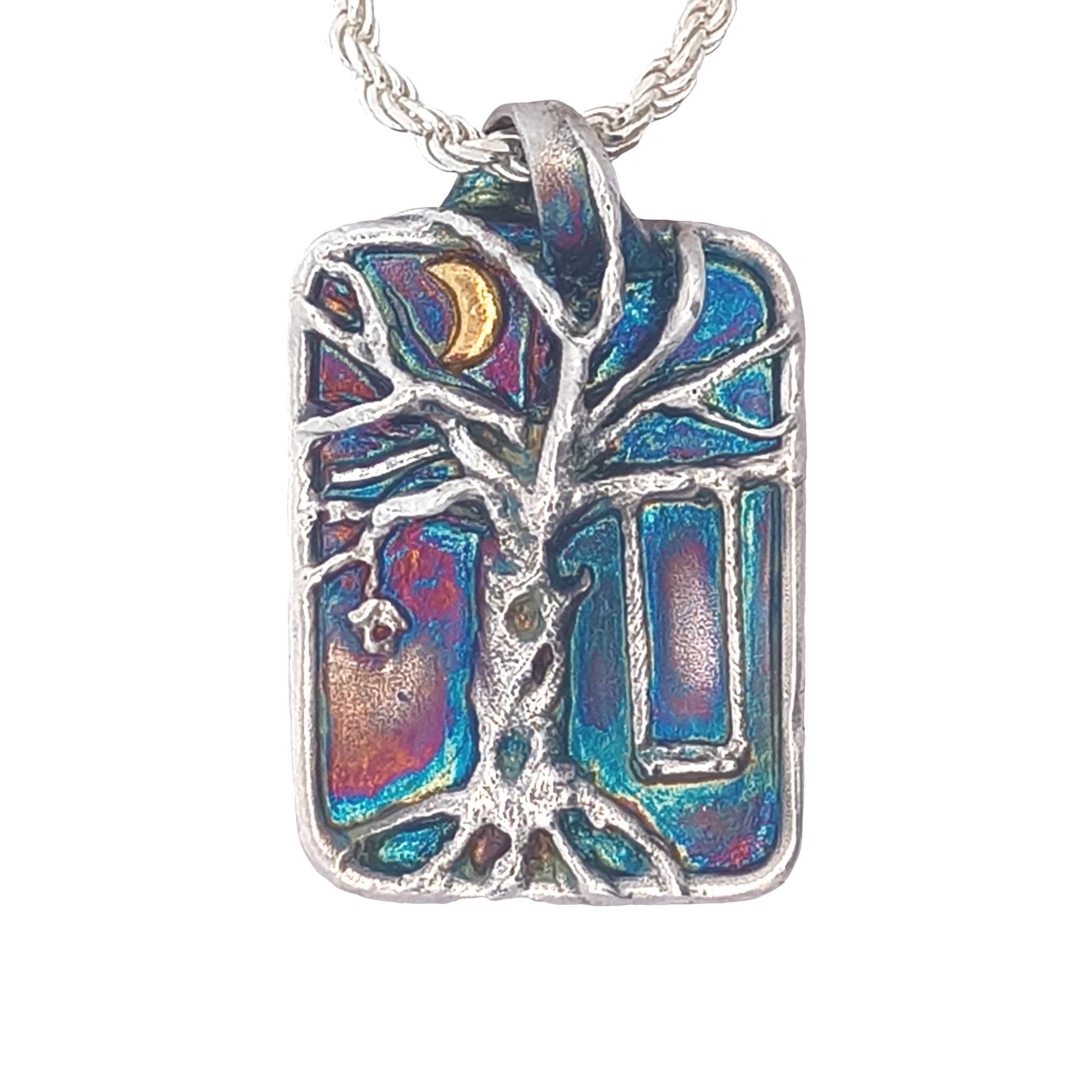 FS Tree of Living - Winter Pendant - with Gold Moon and Sterling chain