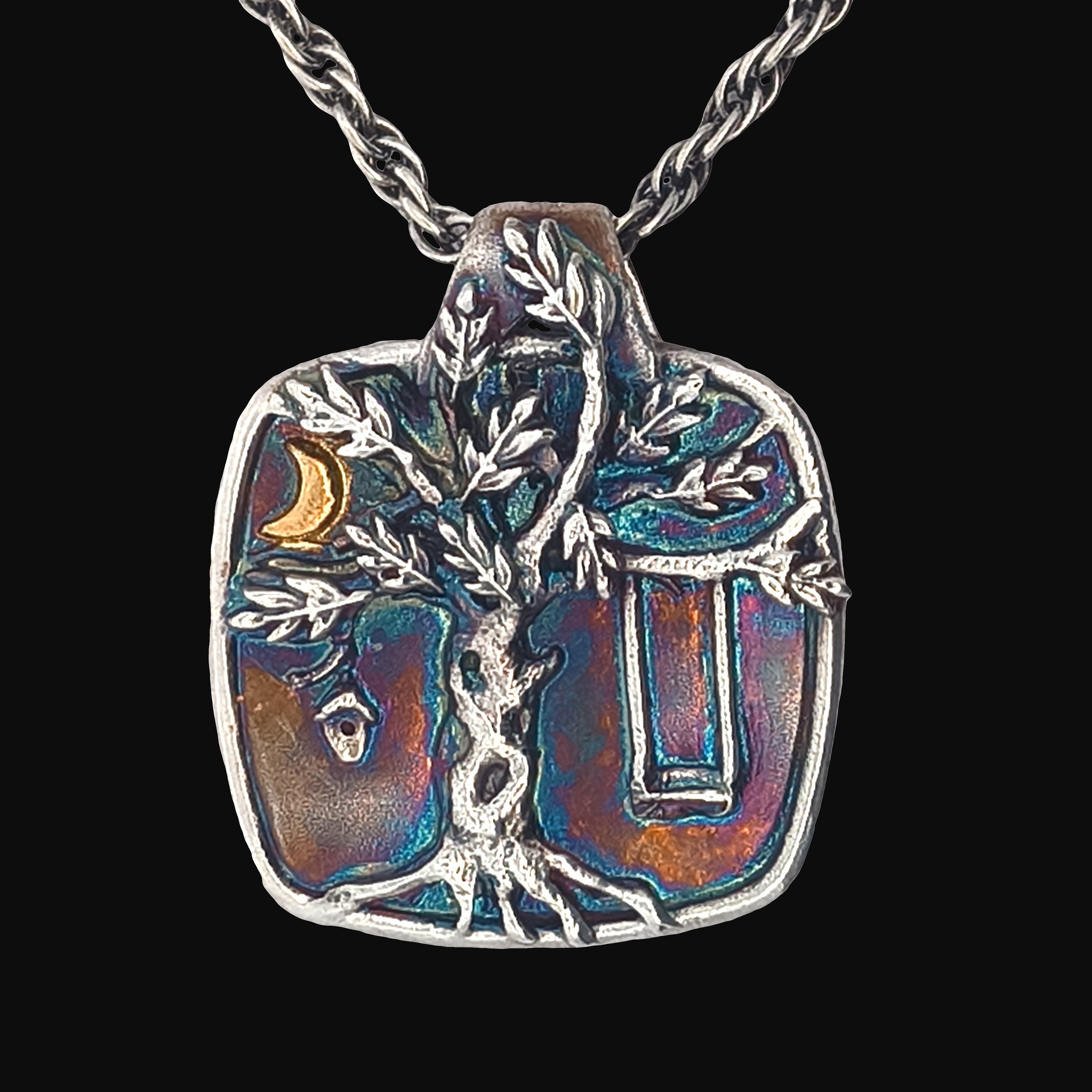 FS Tree of Living - Spring Pendant - with Gold Moon and Sterling chain