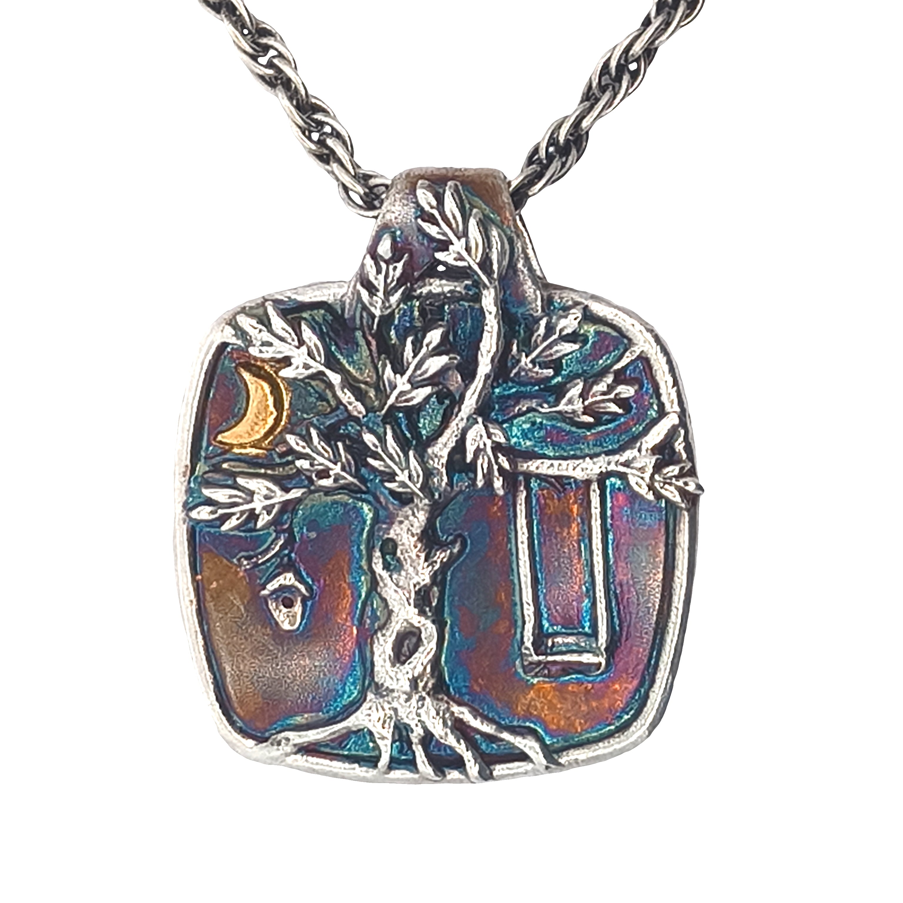FS Tree of Living - Spring Pendant - with Gold Moon and Sterling chain