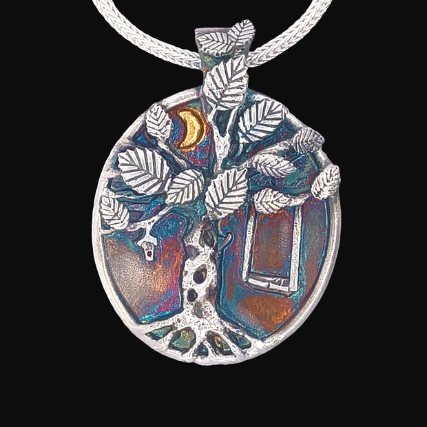FS Tree of Living - Summer Pendant - with Gold Moon and Sterling chain