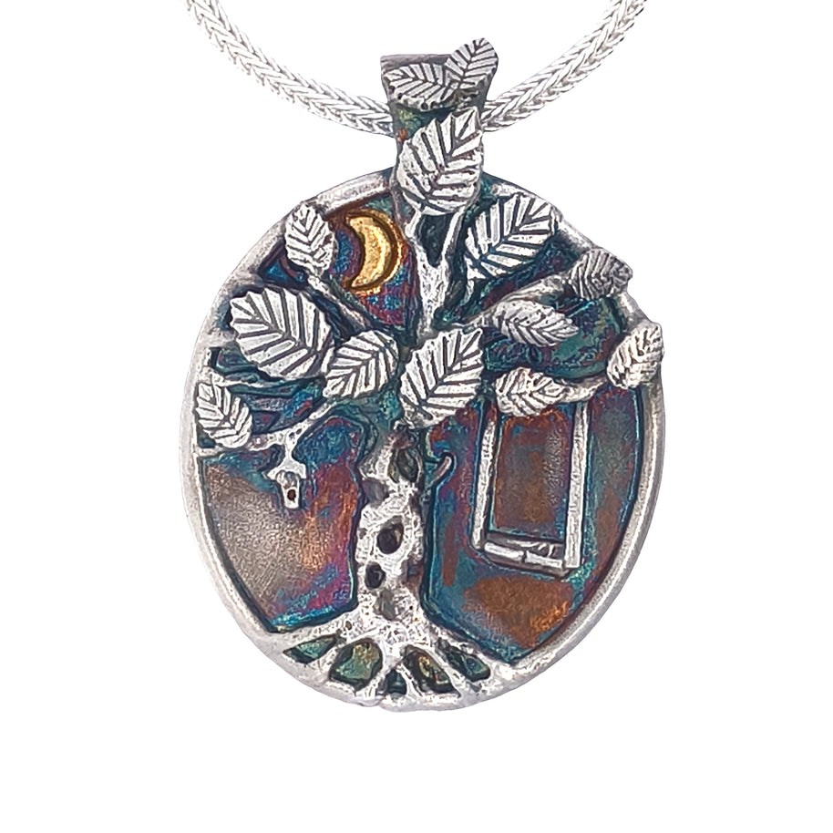 FS Tree of Living - Summer Pendant - with Gold Moon and Sterling chain