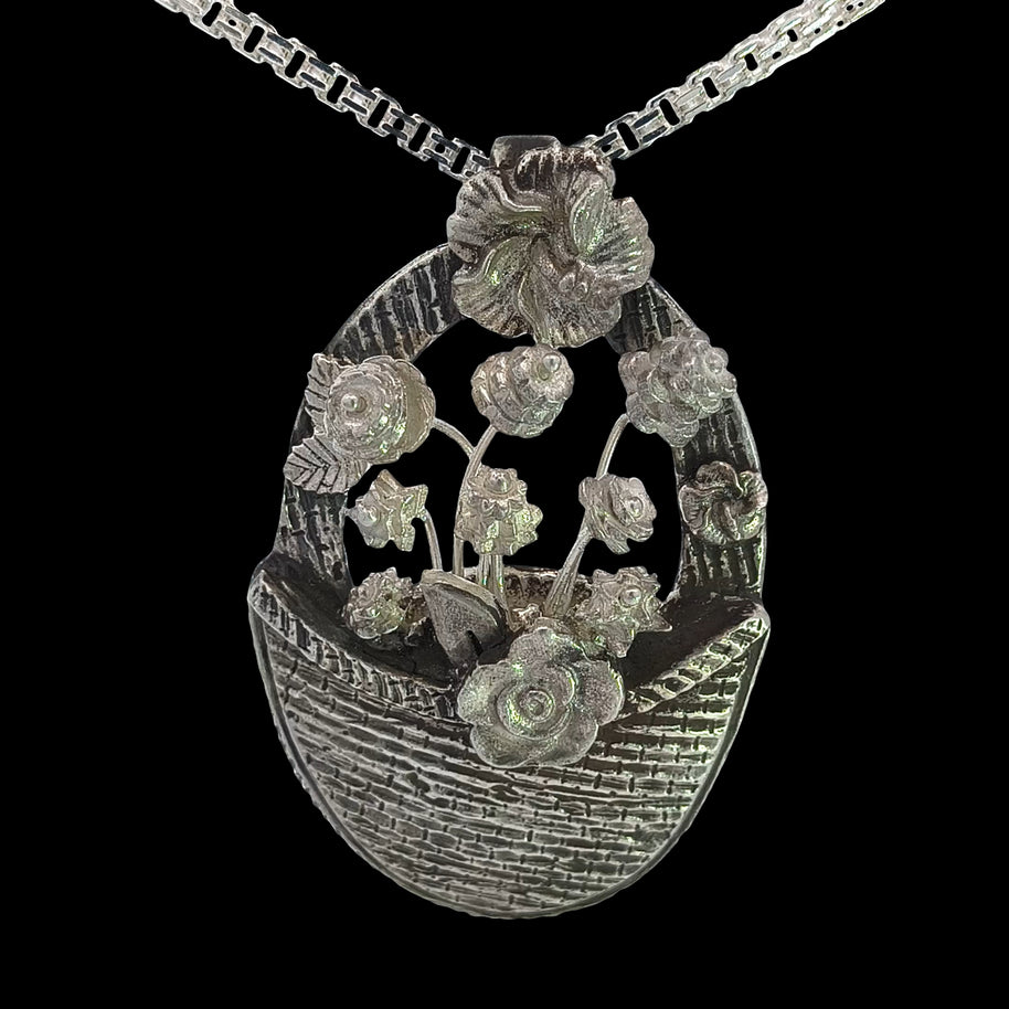 FS Basket of Flowers Pendant - with  Sterling chain