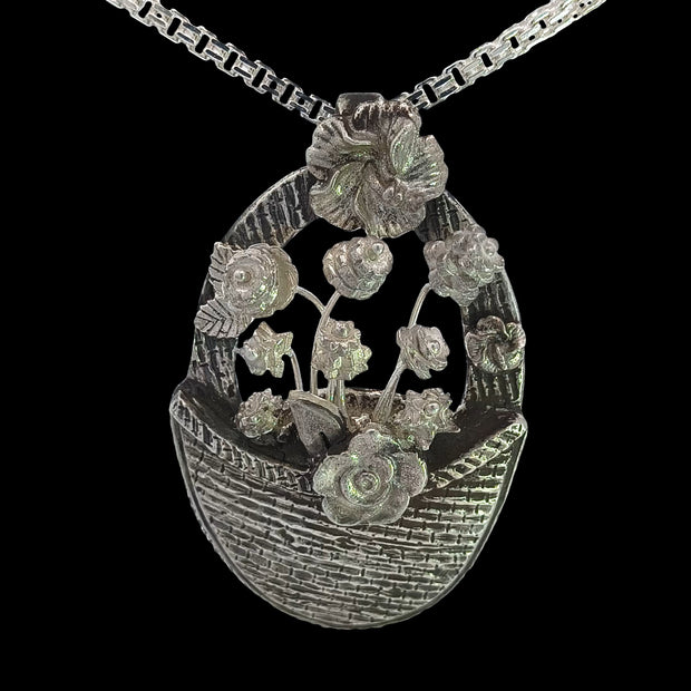 FS Basket of Flowers Pendant - with  Sterling chain